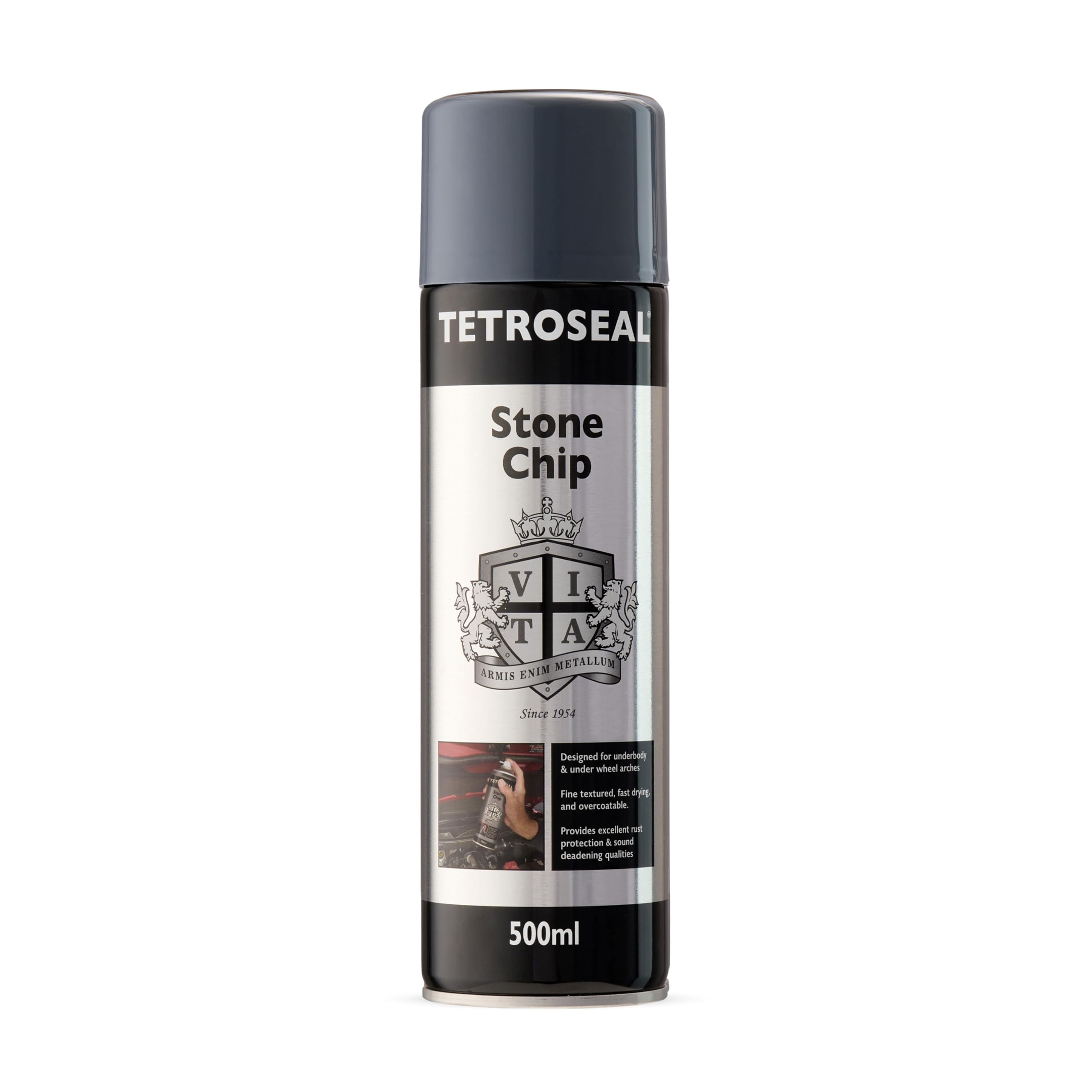 Tetroseal, Grey, Stone Chip, Aerosol, 500ml – Tough, Flexible Underbody Protection, Rust & Chip Resistant, Sound Deadening, Ideal for Lower Panels, Sills & Spoilers
