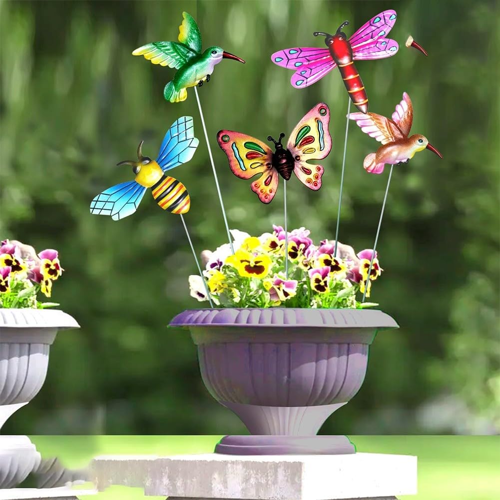 Juego de 4 estacas de jardín de mariposa de metal para decoración de césped y patio al aire libre, a prueba de óxido