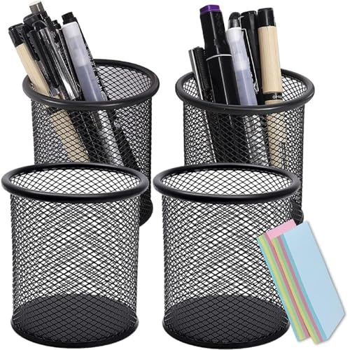 DARUITE Lot de 4 Pots à Crayons Multifonction, Porte-crayons en Métal Noir pour le Bureau et la Maison