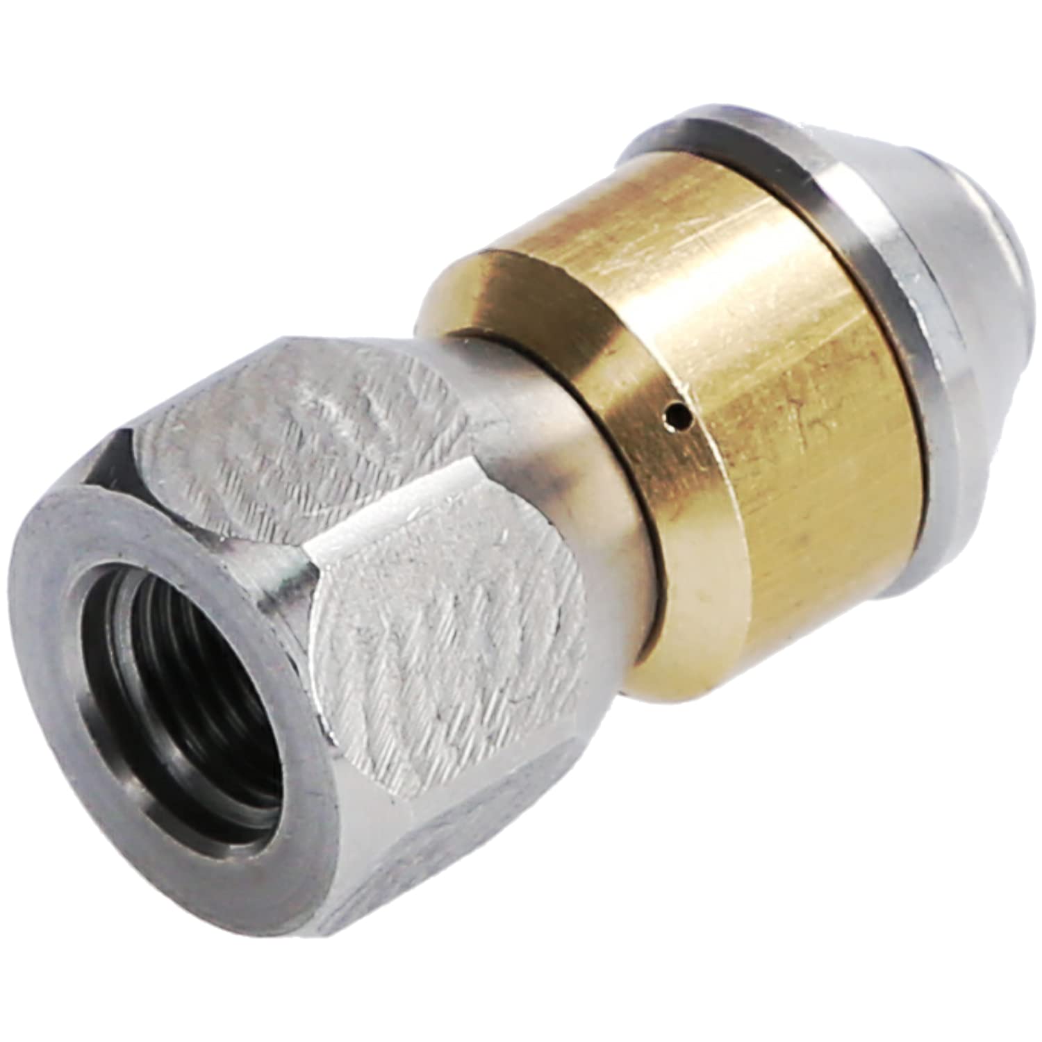 McFilter | Boquilla de limpieza de tuberías para limpiadora de alta presión, entrada giratoria 1/8" IG, 3 x 0,8 mm - 050, acero inoxidable/latón