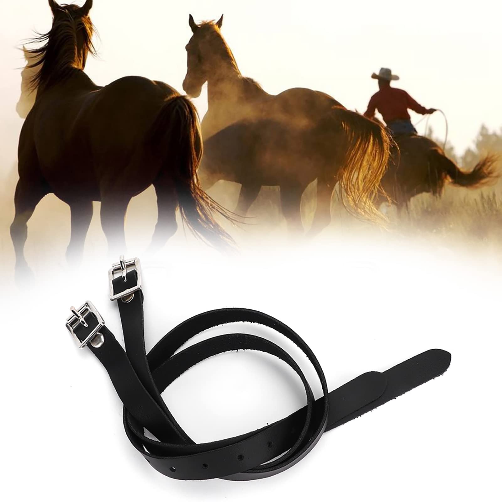 KENANLAN Estribos Cueros Ecuestre 50 Cm Niño Estribos Cueros 11×7×1 par Alargador para Espuelas Cueros con Hebilla INOX Accesorios Herramientas Caballo 50cm Negro