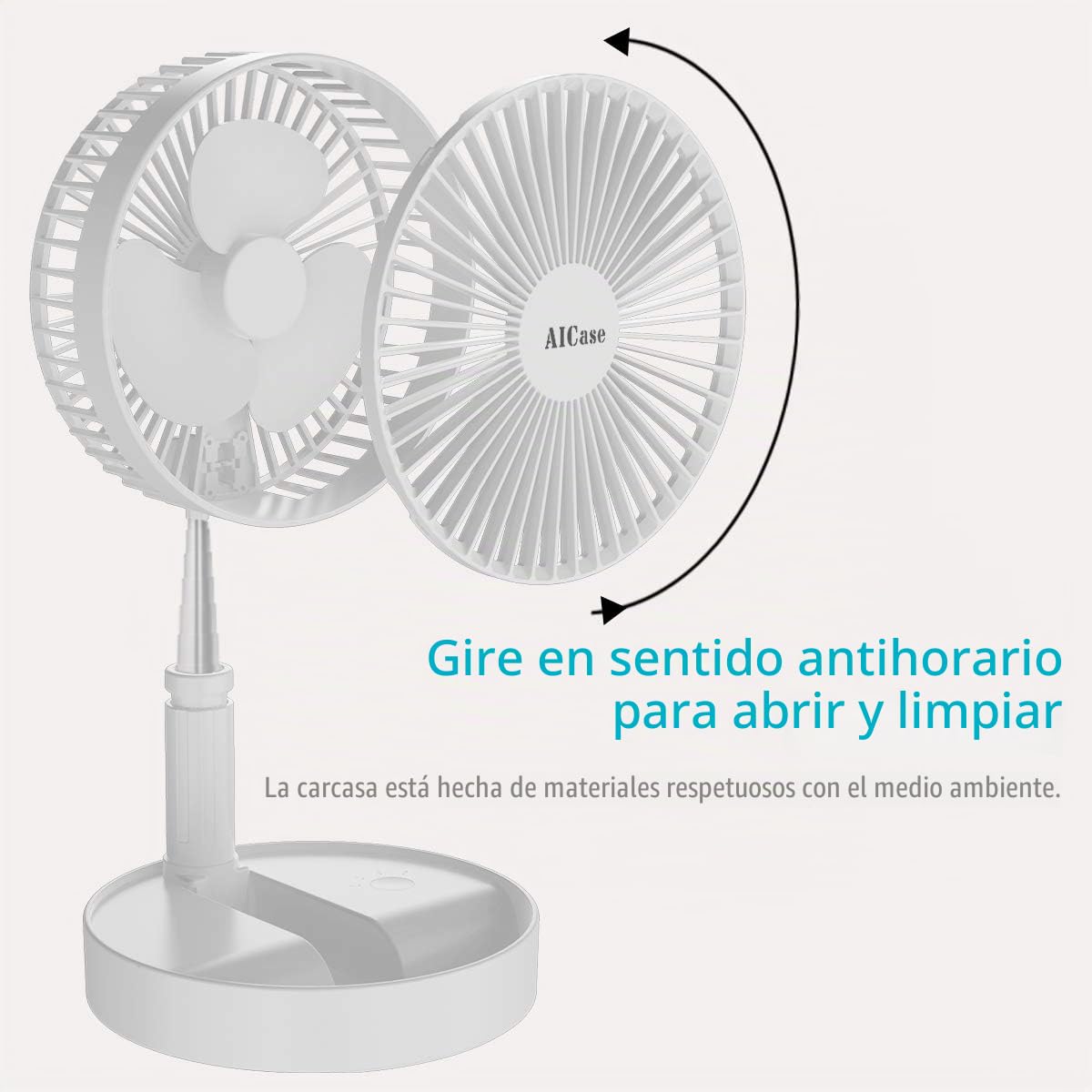 AICase Ventilador de Pie Silencioso con Control Remoto, Altura Regulable y Plegable, 4 Velocidades, 4 Modos,batería de 7200 mAh con Temporizador,Cargando Via USB