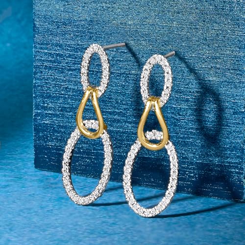 Ross-Simons 0.50 ct. t.w. Diamond Oval Loop Drop Earrings in Sterling Silver and 14kt Yellow Gold4