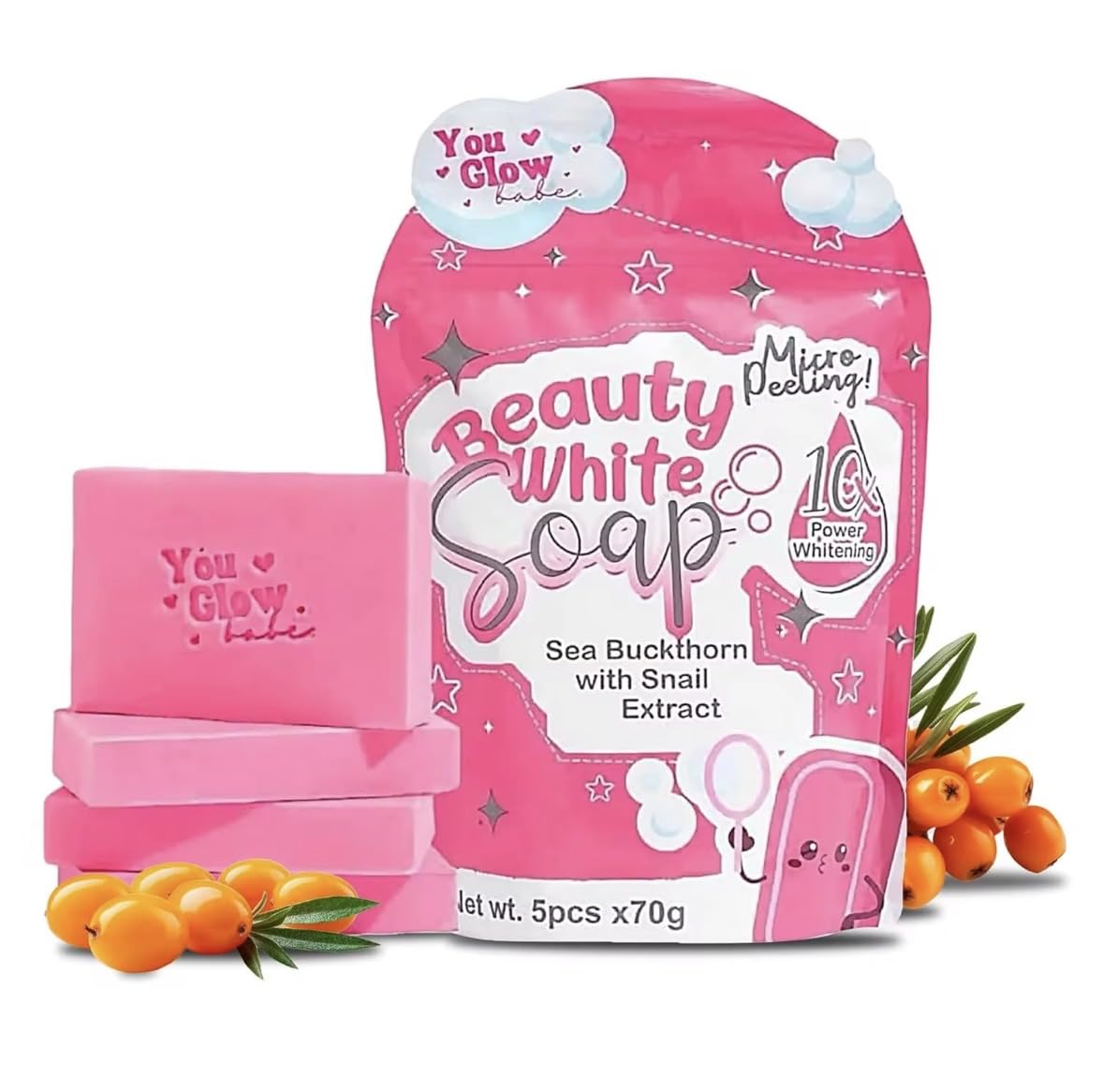 1 Pack You Glow Babe Beauty White Soap Sea Buckthorn with Snail Extract - 5 Bars x 70g