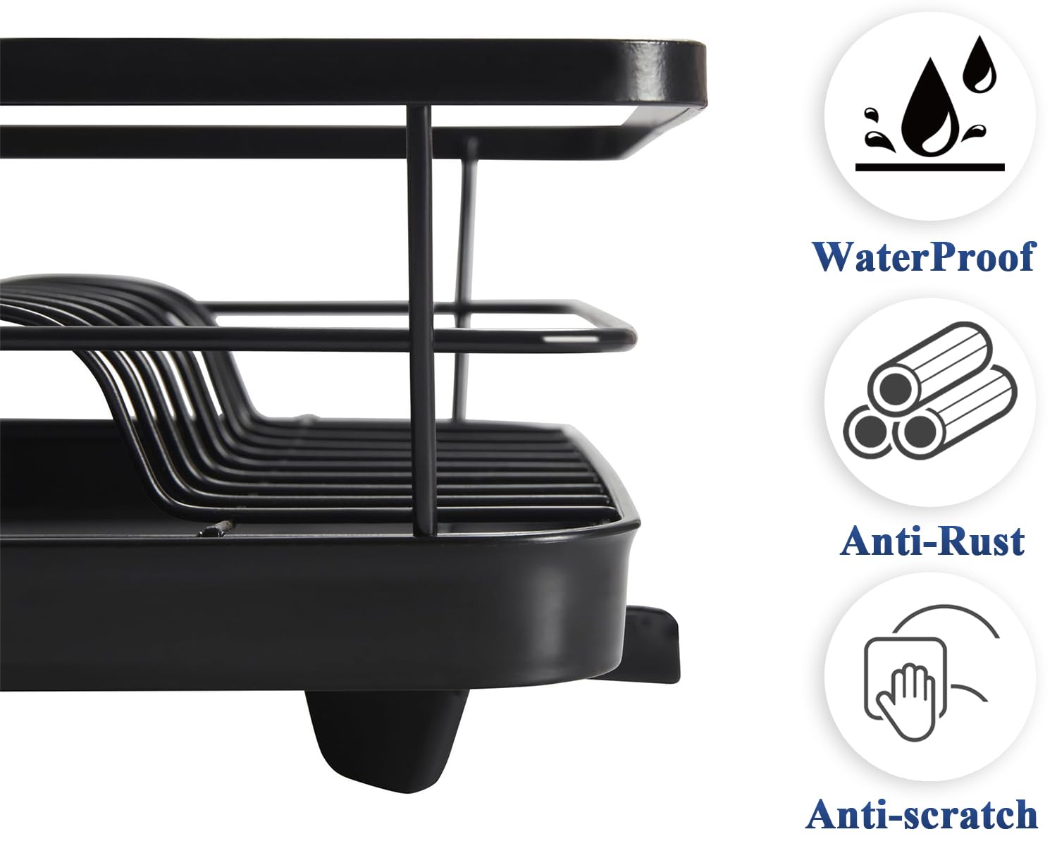 Grand égouttoir à vaisselle noir avec porte-ustensiles et égouttoir – Égouttoir à vaisselle peu encombrant pour comptoir de cuisine.