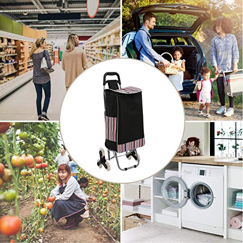 Folding Shopping Cart, Stair Climber Cart with Wheels, Foldable Compact Grocery Pull-Cart, Utility Cart Hand Truck, Waterproof Lightweight for Easy Storage