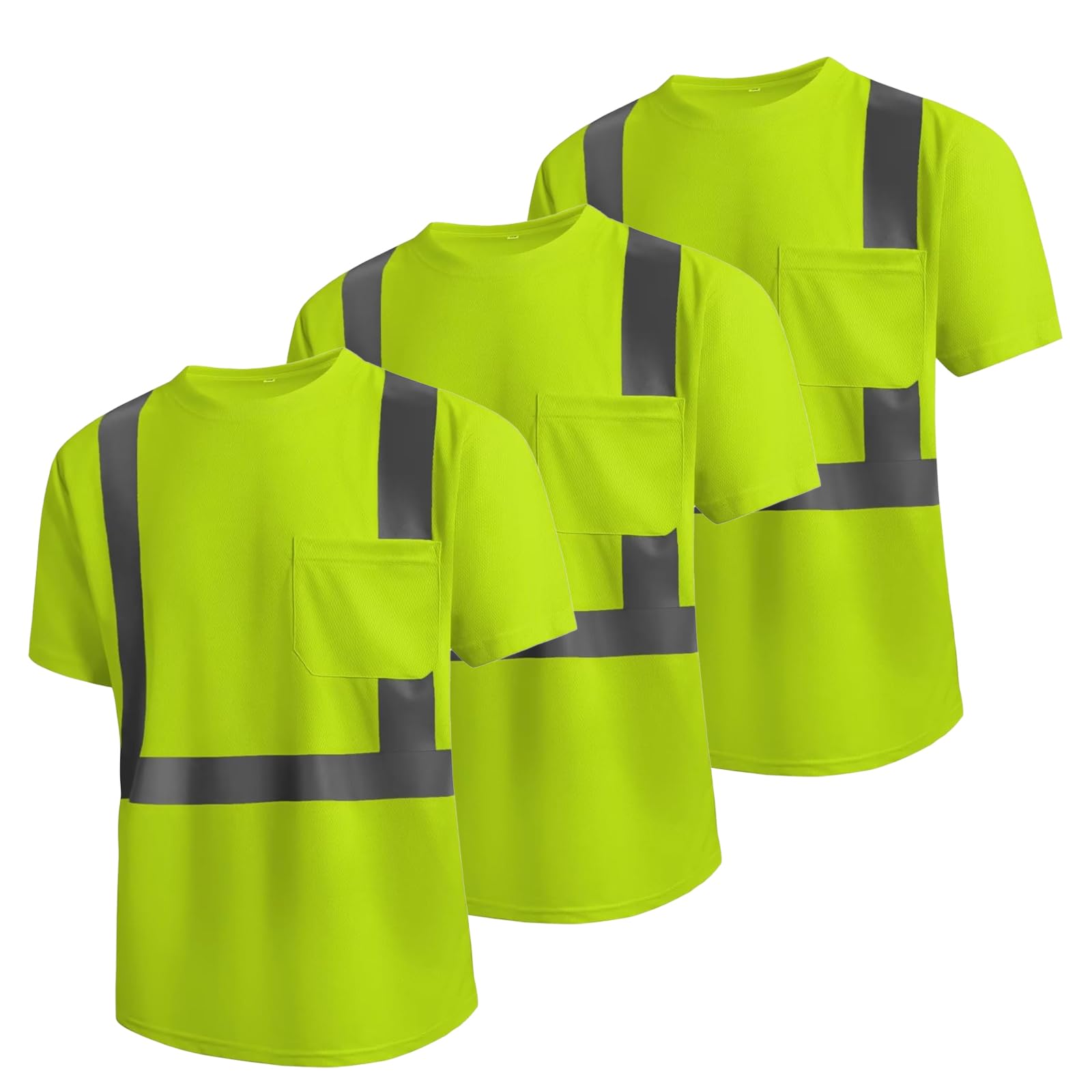 SKSAFETY High Visibility Safety Shirts for Men with Pockets 3 Pcs - Quick Dry Class 2 Hi Vis Construction Work Shirts for Men, Short Sleeve Breathable