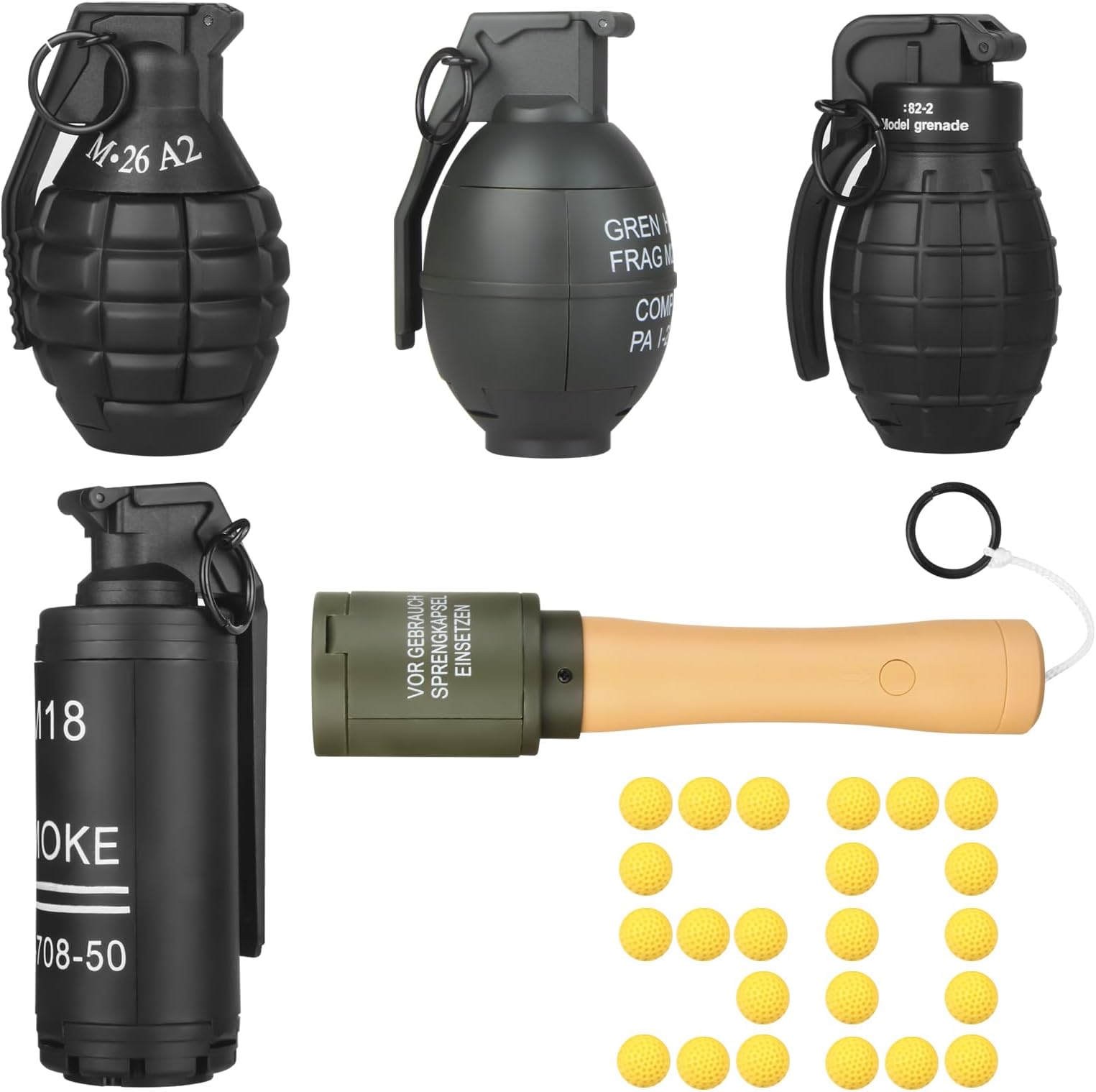 5pack,Toy-Hand Grenade for CS Battle Game,with 50 Foam Ammo Tactical CS-Grenade Fun Impact Pull Ring Grenade Toys Halloween Outdoor Sport for Age 14 Years Old and up and Adults