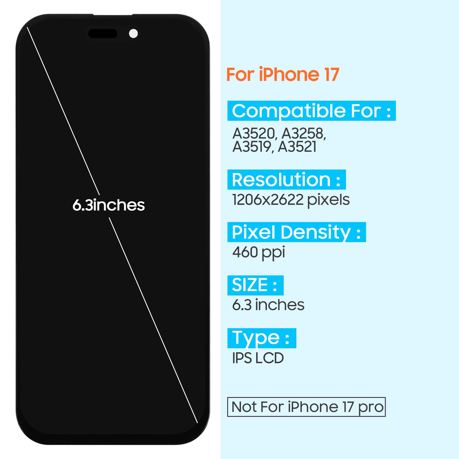 Amazon | iPhone 17用INCELL iPhone 17用スクリーン 交換用 6.3インチ