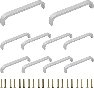 10 PCS Pull Handles, Aluminium Alloy Utility Door Pulls Furniture Pulls U Shape Pulls Cupboard Drawer Cabinet Hardware, Barn Door Kitchen Knobs, Handles for Home Improvement with Screws
