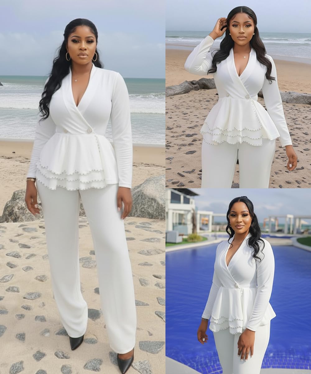 Womens Suits 2 Piece Set Business Breasted Blazer Pants Sets Casual Long Sleeve Elegant Blazer Work Suit - Image 2