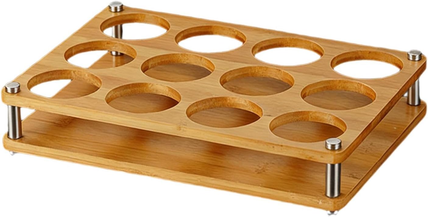 Glasses Holder Mug Tray Holder Glasses Holder Base Serving Tray Display Cup Rack Stand Bamboo Organizer Suitable for Home Kitchen Bar Cafe Restaurant, L 12 Hole