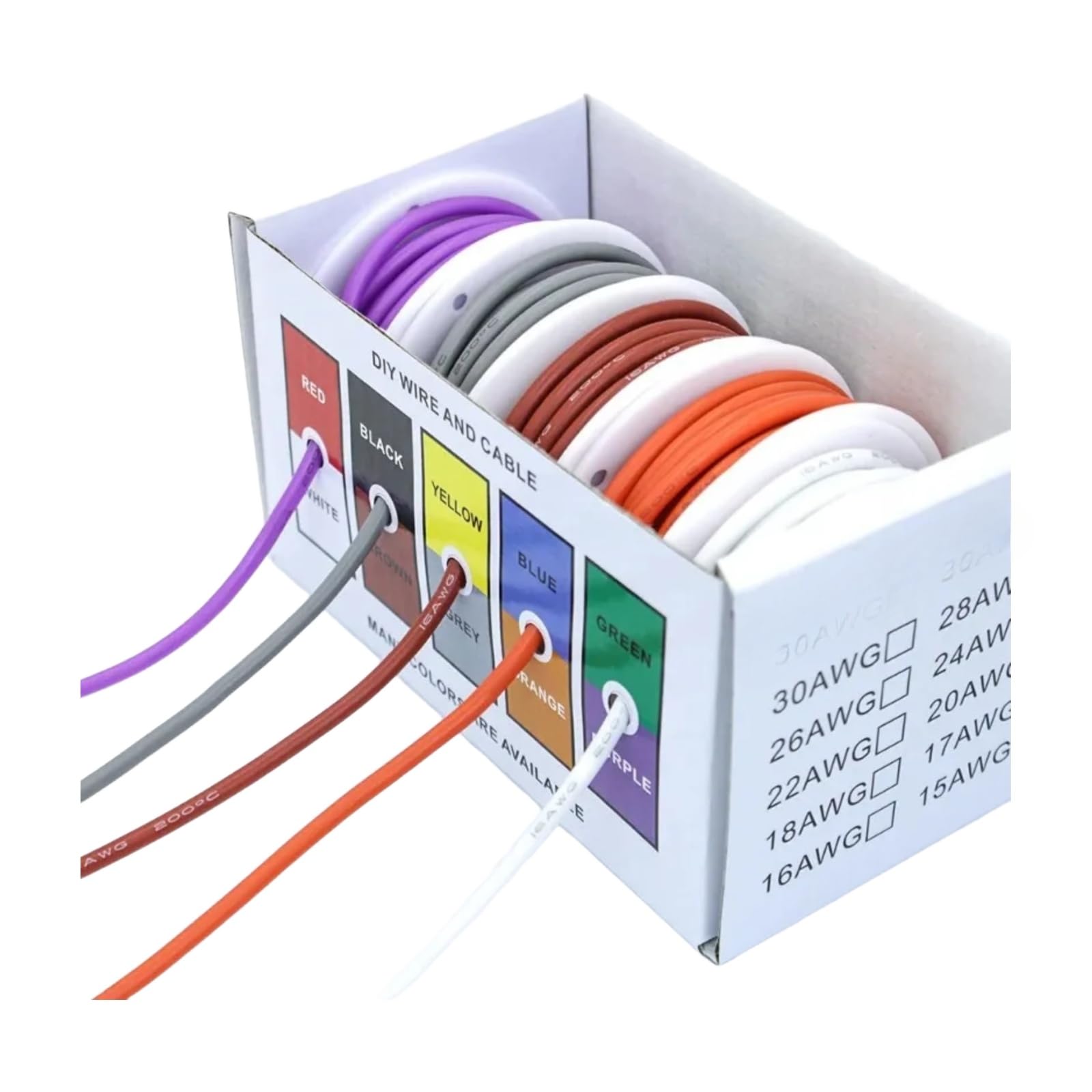 Zestaw kabli silikonowych 5 kolorów ultra miękki 30/28/26/24/22/20/18/17/16AWG skręcone (Suit2; 50m; 20 AWG)