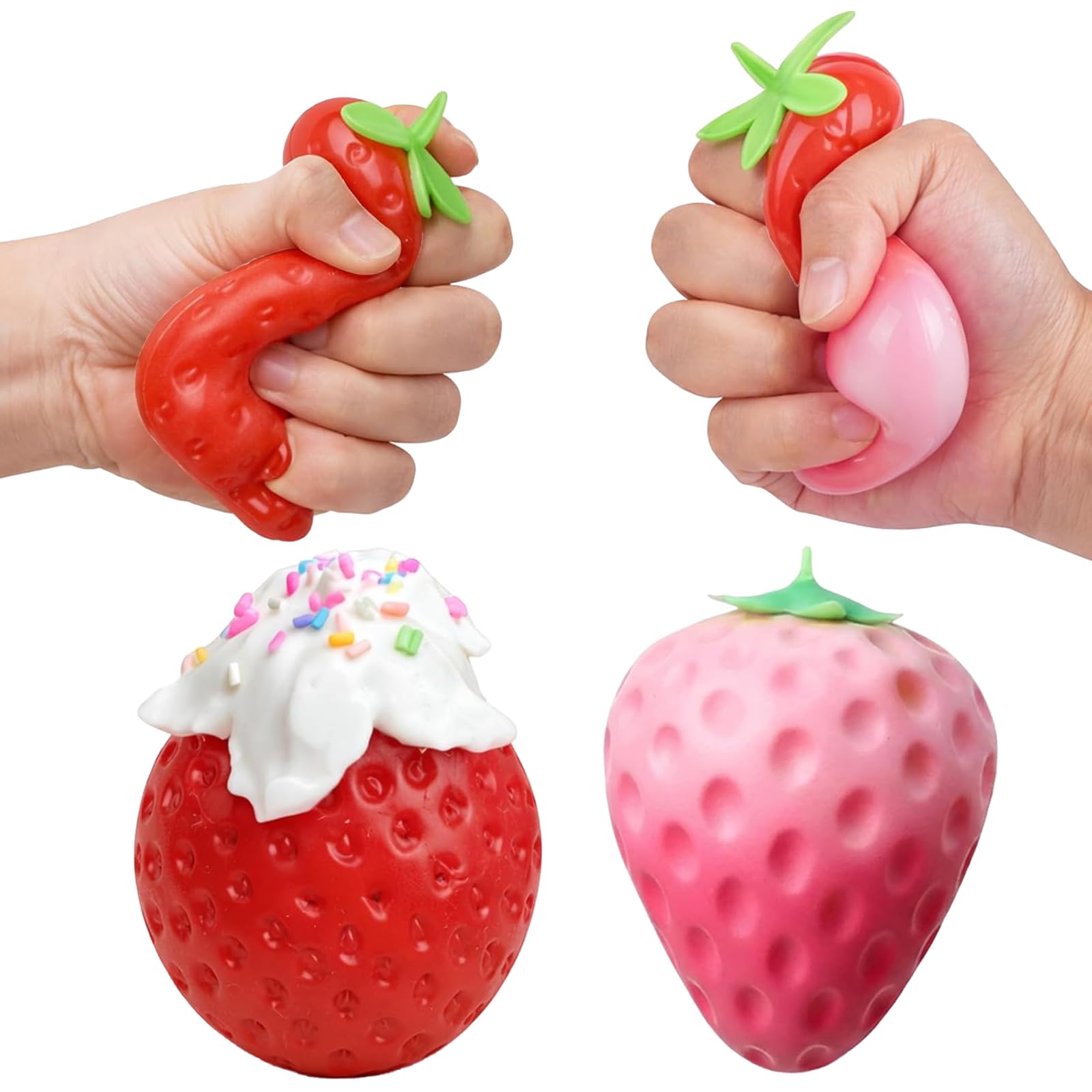 suction 2 PCS Strawberry Squishy, Captivating and Distinctive, Ideal for Home, Office Desk Decor and Decoration Enthusiasts, Includes Color Changing and Cream Topped Squishy Strawberry