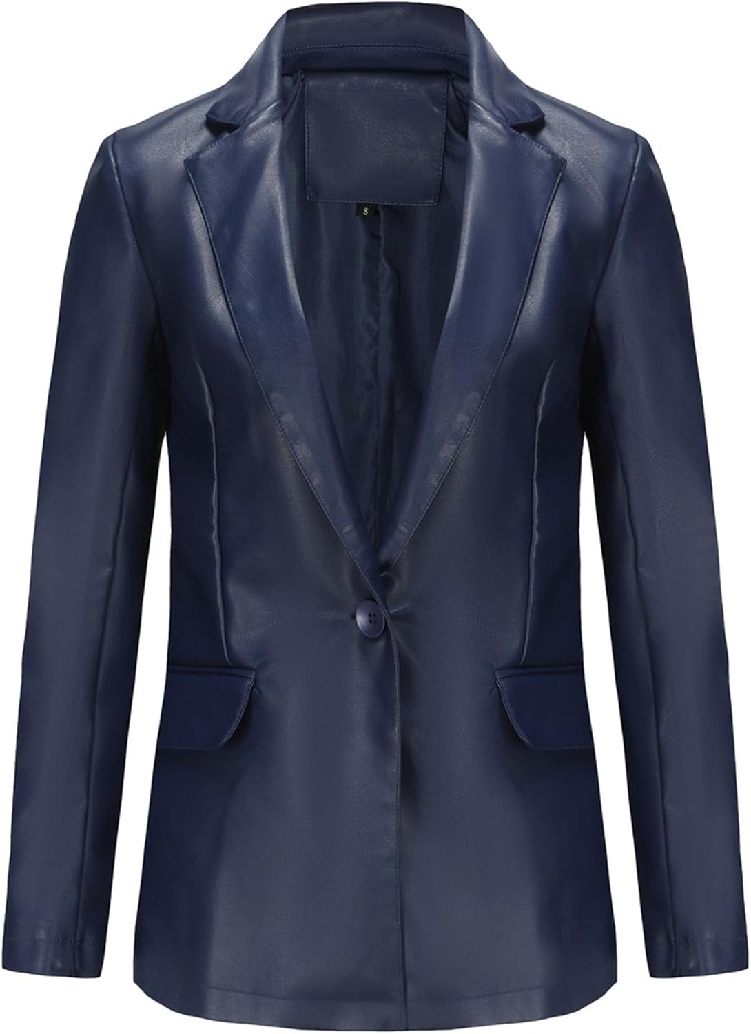 Women's Faux Leather Blazer Collar Coat Business Loose Fit Coat Jacket Button Down Solid Outdoor Coats