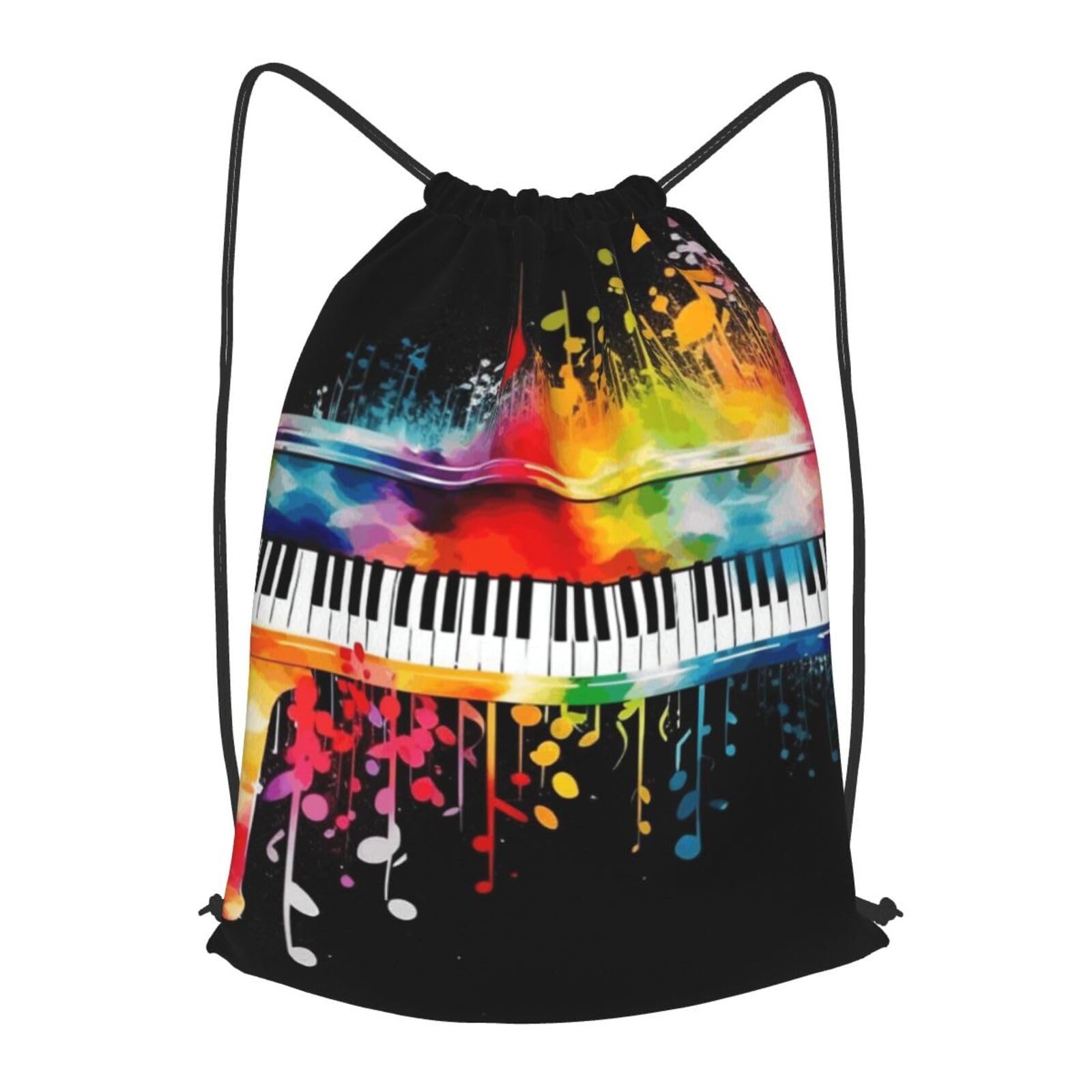 TOXOCMDKLE Drawstring Backpack Foldable Draw String Bags Colorful Piano Keyboard Music Note Sackpack Sports Gym Bag For Shopping Yoga