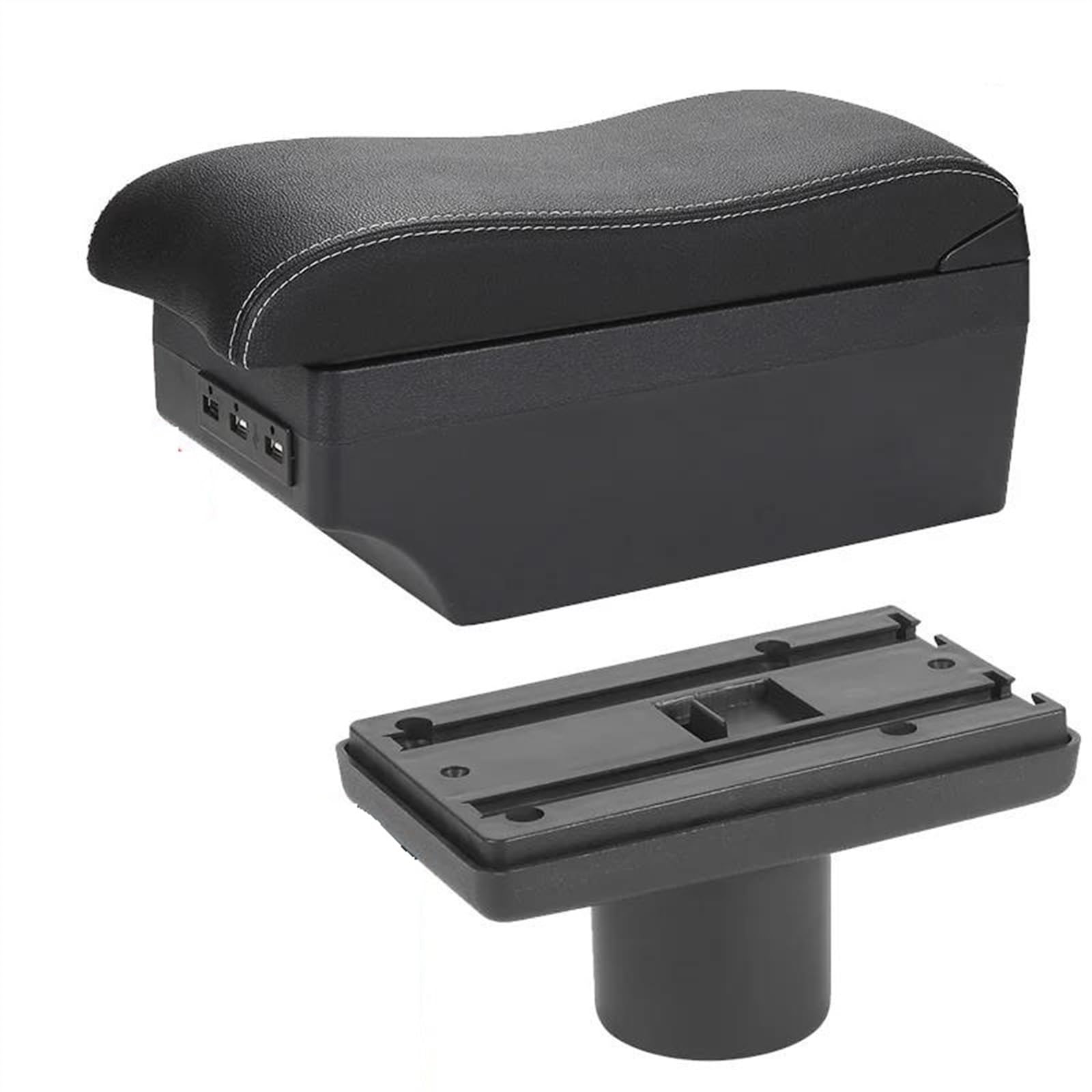 NMJLQW Storage Rack Car Armrest Box Curved Surface Leather Storage Box Simple Installation Interio For Ibiza 6j 6L(A3 Black white 7USB)