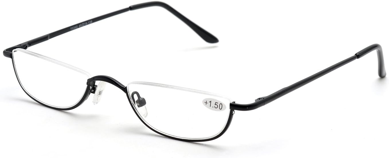 ZUVGEES Vintage Alloy Semi Rimless Reading Glasses Men Women Half Frame Slim Glasses with Stylish Case T0340