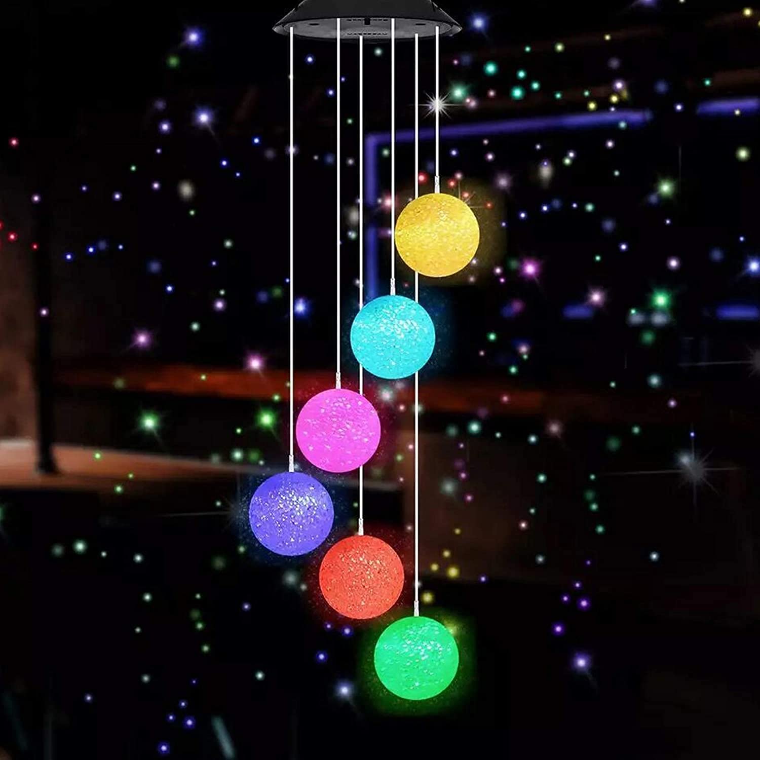 WHISKET Wind Chimes Crystal Ball Solar Wind Chimes Color-Changing Outdoor Waterproof Wind Mobile Led Solar Powered Wind Chimes Outdoor Decor, Yard Decorations [Pack of 1]