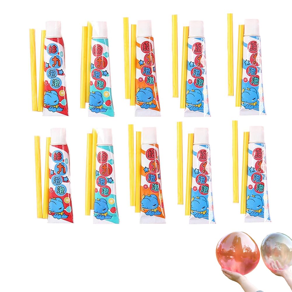 10Pcs Magic Bubble Glue,Unbreakable Stretchable Bubbles, Safe Material, Easy Blow with Straw, Random Vibrant Colors, 7g Tube, Perfect for Kids Party Favor Outdoor Play