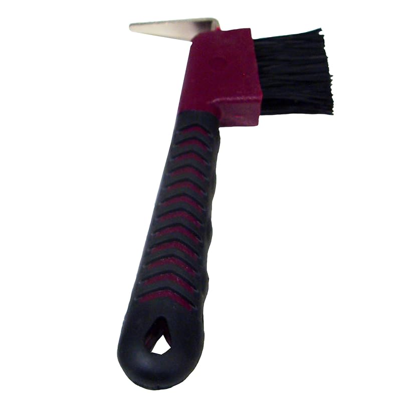 Limpador de Cascos para Cavalos com Escova e Cabo de Borracha Intrepid International Maroon, 1 Unidade