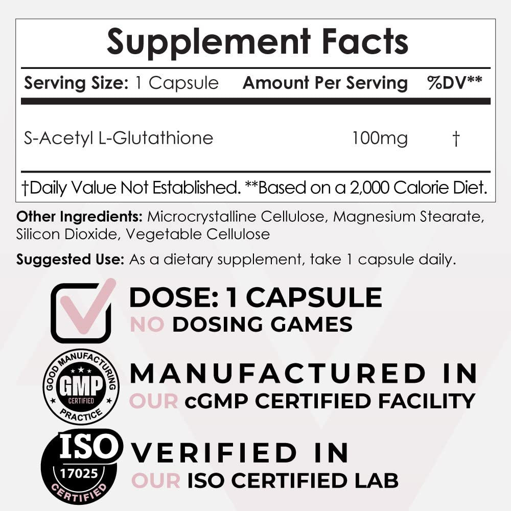 Amazon.com: S-Acetyl L-Glutathione Capsules | 100mg | 180 Count | High  Bioavailabliity Glutathione | Nootropics Depot : Health & Household