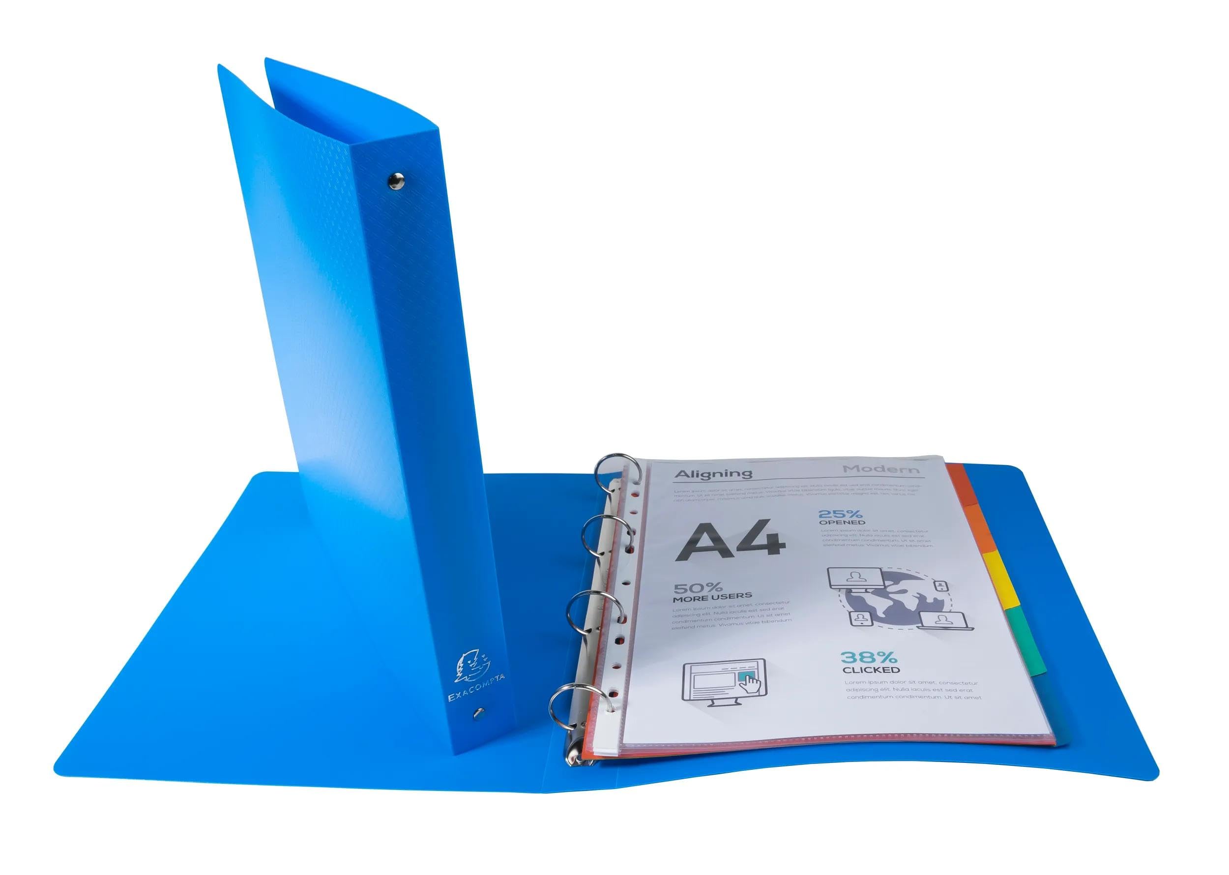Exacompta - Réf. 51280E - Carton de 20 classeurs semi-rigides OPAK - 4 anneaux ronds 30 mm - Dos 40 mm - Dimensions extérieures : 32 x 26,8 cm - A4 Maxi - Assortis