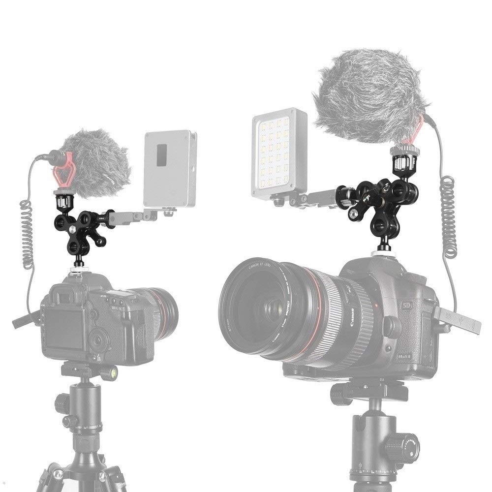 KBREE Adaptador de Montaje de Brazo mágico de Zapata Caliente de Doble Cabeza de Bola multifunción con Tornillo de 3/8 ''1/4'' para Accesorios de cámaras Sony Canon Nikon DSLR