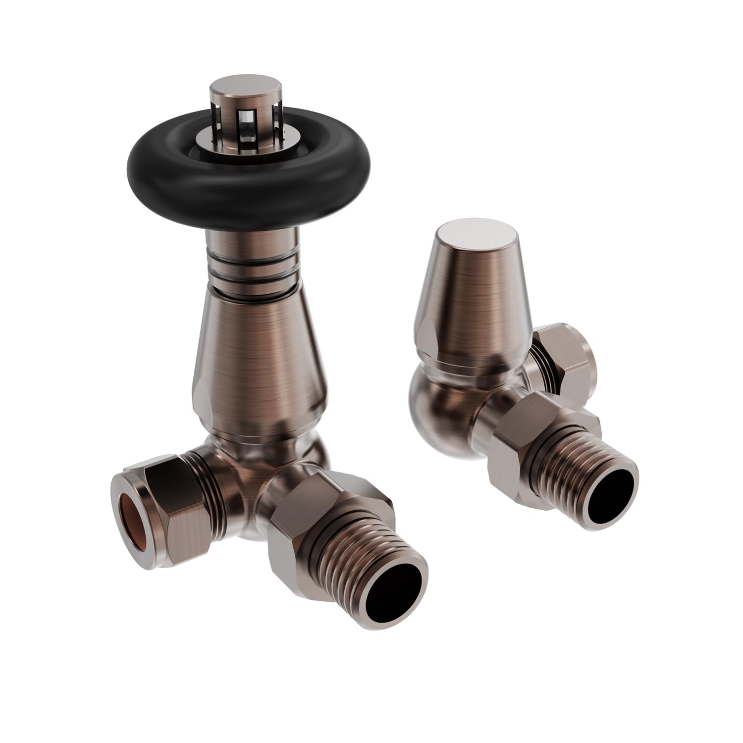 Nrg Antique Copper Traditional Corner Radiator Valve 15Mm Thermostatic Lockshield Valves