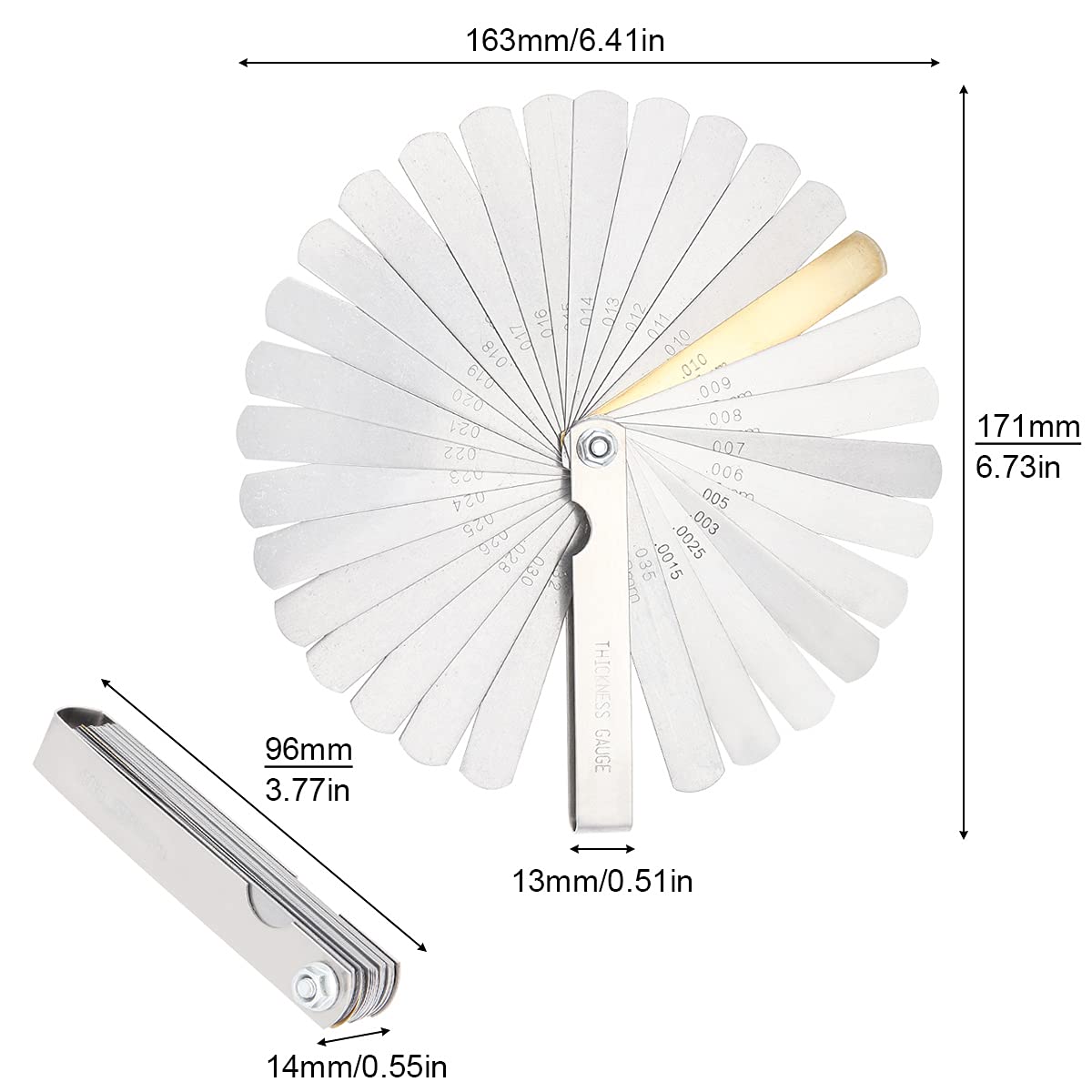 Jauge D'épaisseur 32 Lames - Acier Inoxydable - Double échelle Métrique/imperial - Outil Pliable Pour Mécanique, Bricolage