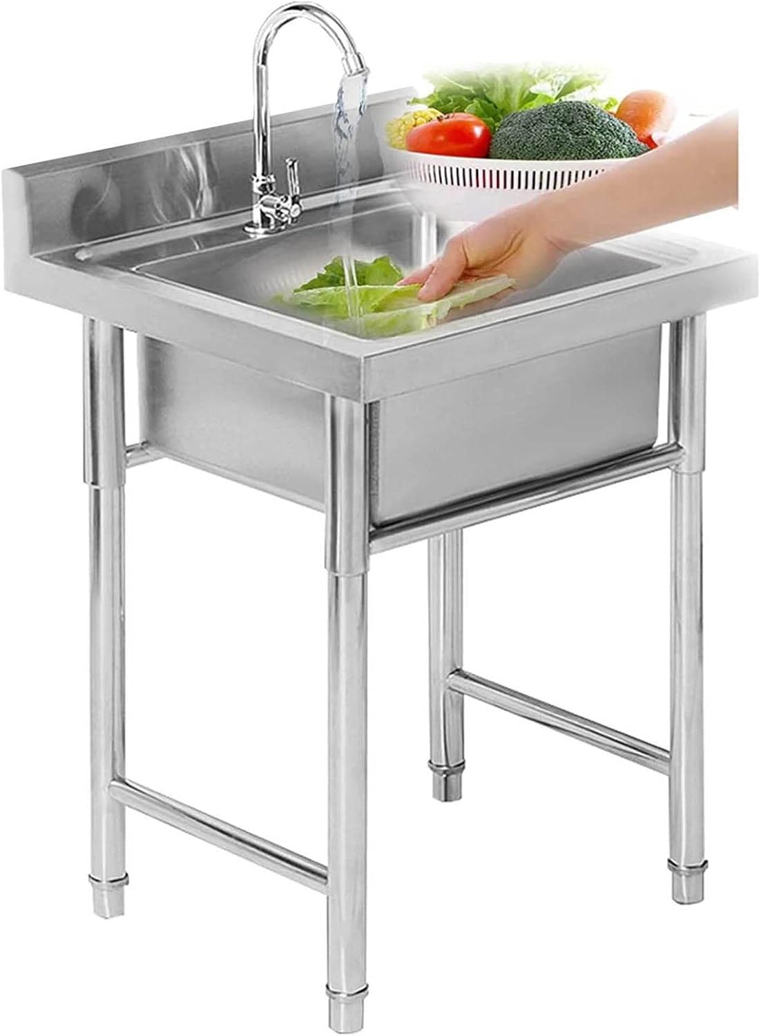 Free Standing Kitchen Sink 304 Stainless Steel Single Bowl
