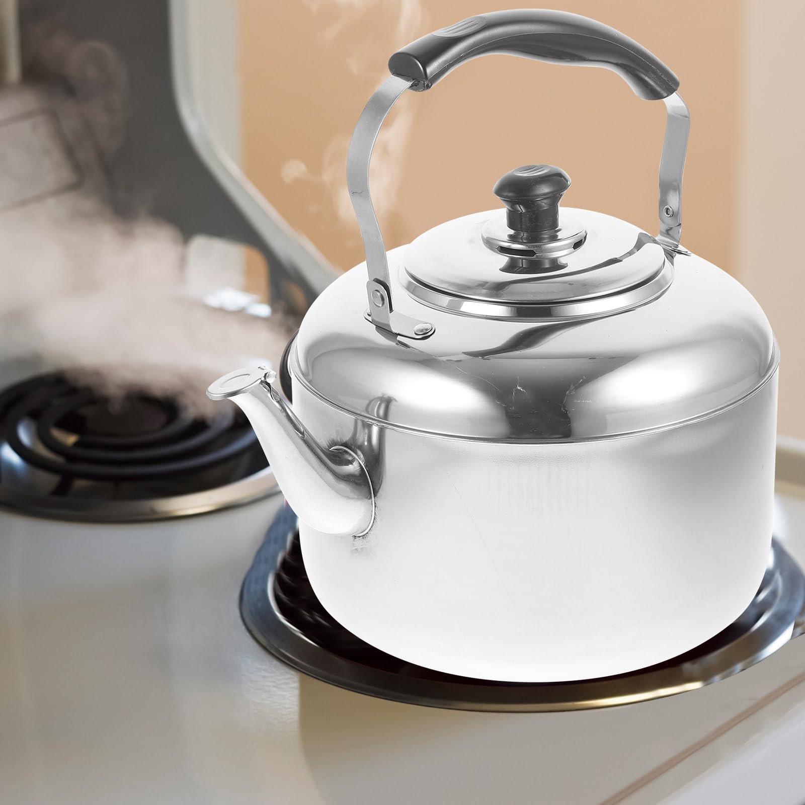 YARNOW Hervidor de agua de acero inoxidable con silbato de 5 l, para inducción, todas las placas de cocina de gas, color plateado
