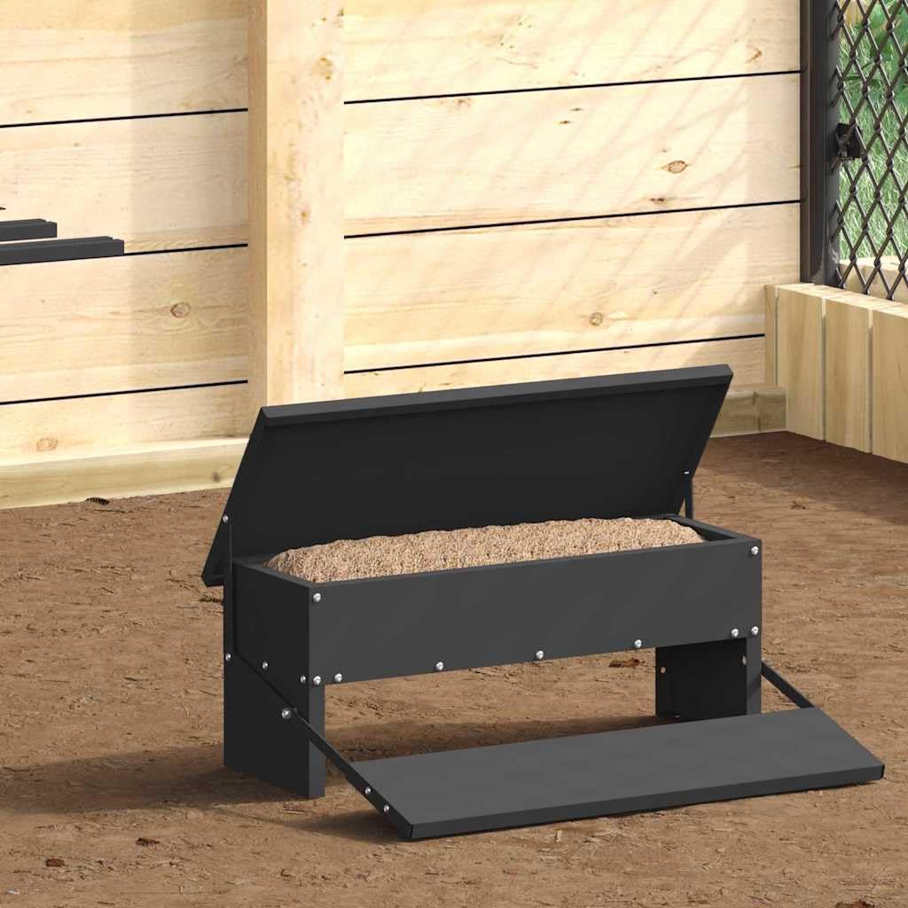 Comedero para gallinas de acero laminado en frío, negro, 48,5 x 39,5 x 19 cm, resistente, resistente a la intemperie, para interior y exterior, distribución automática de alimentos, diseño