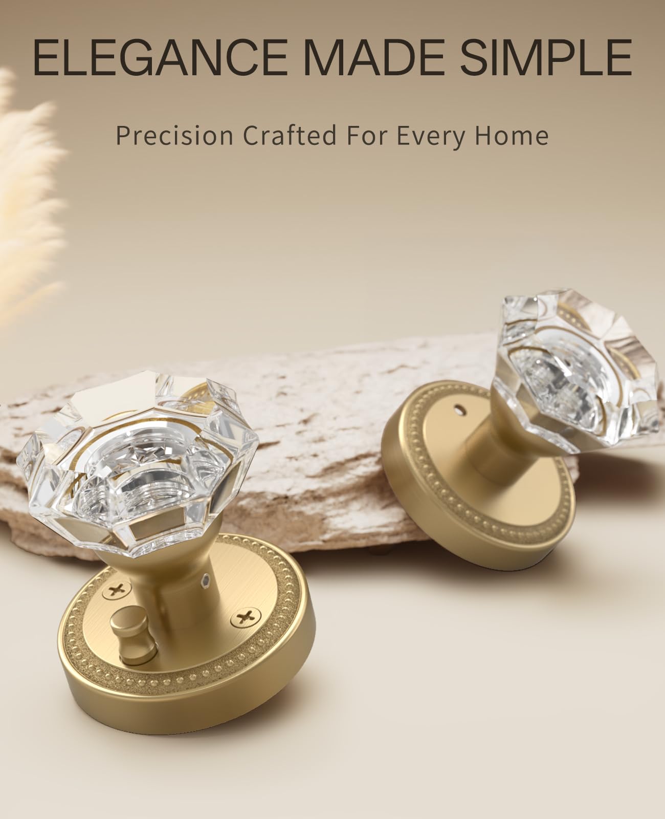Champagne Bronze Crystal Door Knobs - Privacy Lock -2