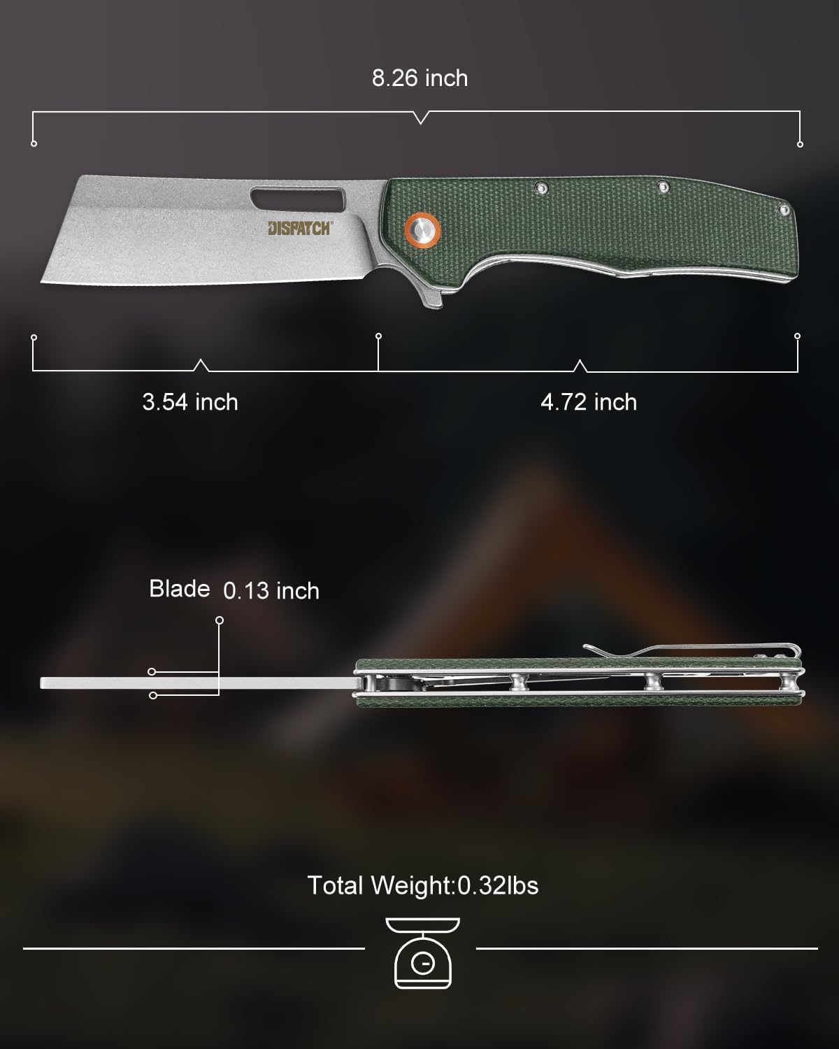 Dispatch Pocket Folding Knife, 3.54" 8Cr14Mov Steel Cleaver Point Blade and Micarta Handle,Pocket Knives for Men Women Camping Hiking Survival Pocketknife