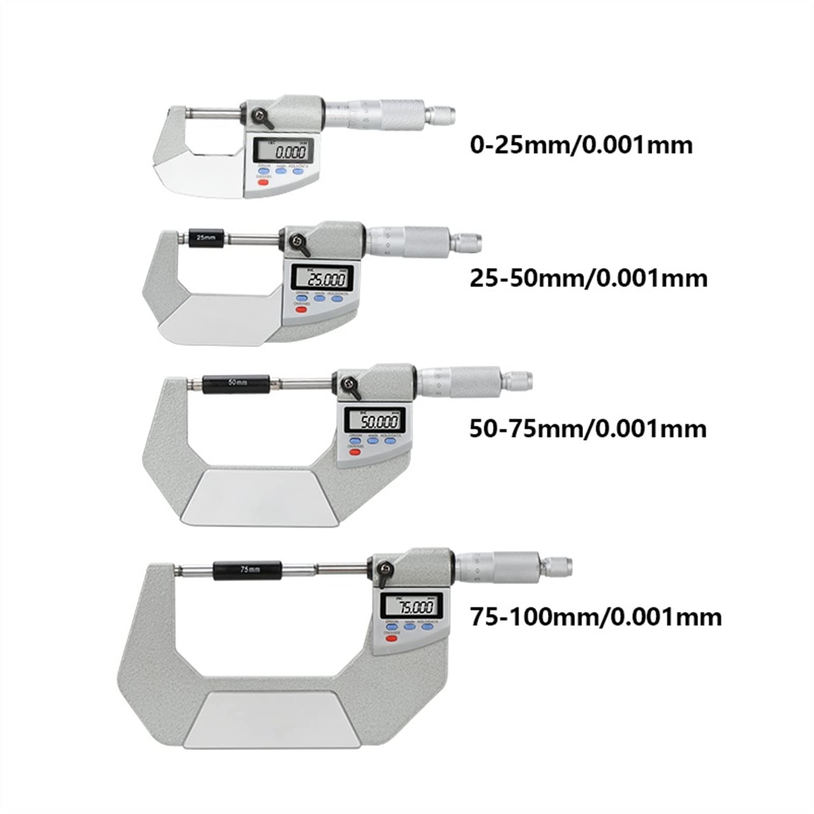 Micrómetro IP65 0.001mm fuera del micrómetro digital 0-25/50/75 100mm de agua a prueba aceite Medida electrónica Pinza calibrador,Alta precisión(25-50mm)