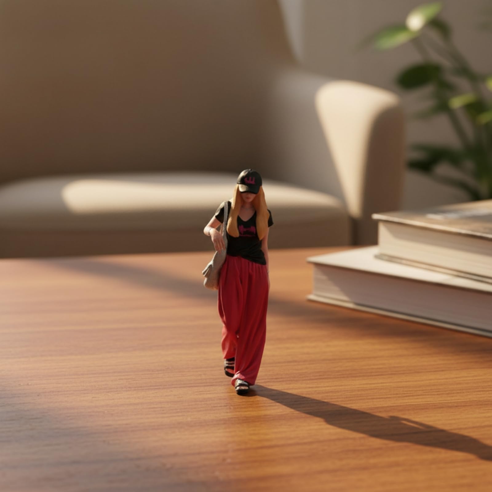 Perfeclan Miniatura Mujer Caminando Figura Estatua Resina Pintada a Mano con Bolsos y Sandalias Estilo para Coleccionistas Adecuada para Dioramas Personalizados, 1/18