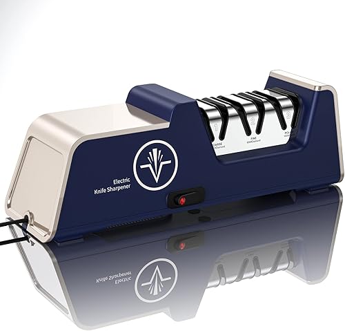 Homly Afiladores de cuchillos eléctricos profesionales para cuchillos de cocina con abrasivos de diamante y guías de ángulo de precisión, ranuras