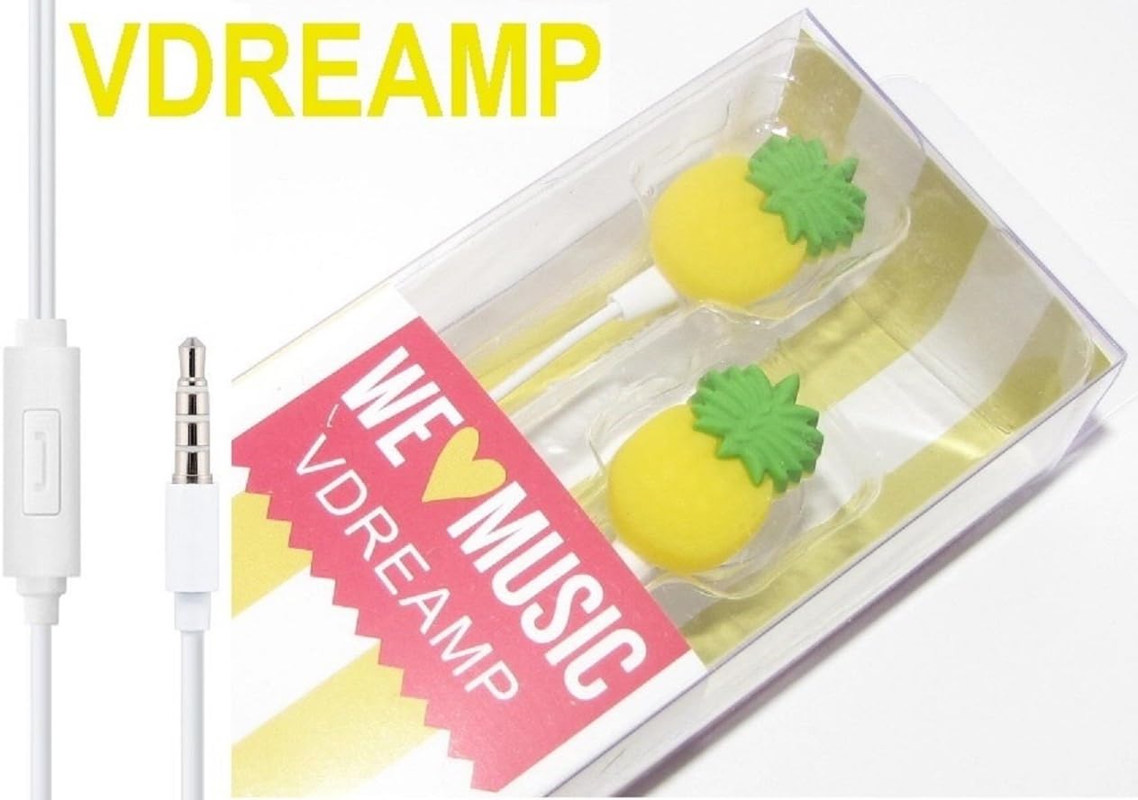 Pineapple Earphone 3D Cartoon Earbuds Headphone in Ear with Remote and MIC Compatible with Smartphones iPhone Samsung Apple Android Tablets MP3 Stereo Wired 3.5 mm Best Gift (Pineapple MIC)