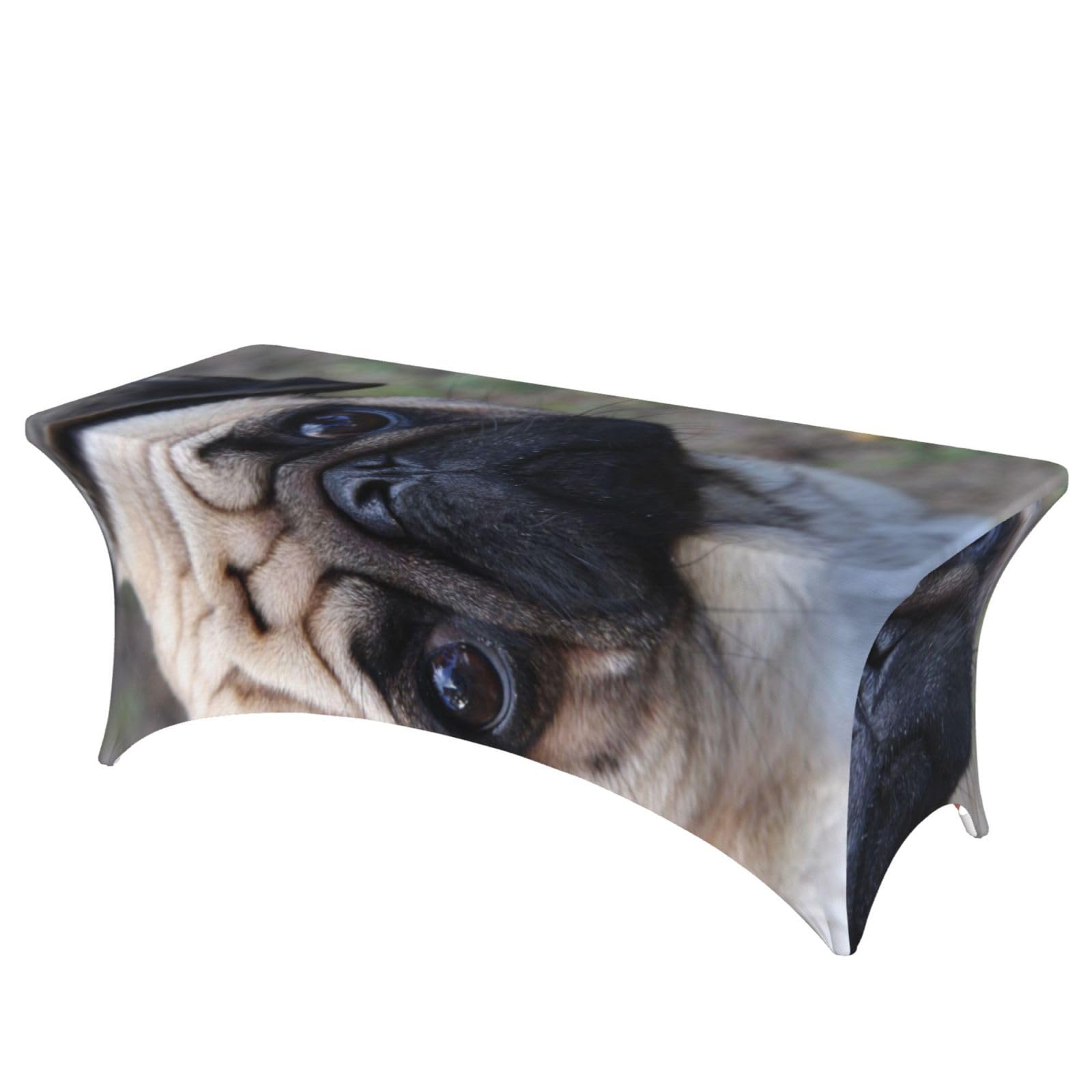 DCEHGEW 6FT Spandex Rectangular Table Cloth, Pug dog Printed Fitted Elastic Tablecloths Washable Table Cover for Event, Wedding, Banquet & Party