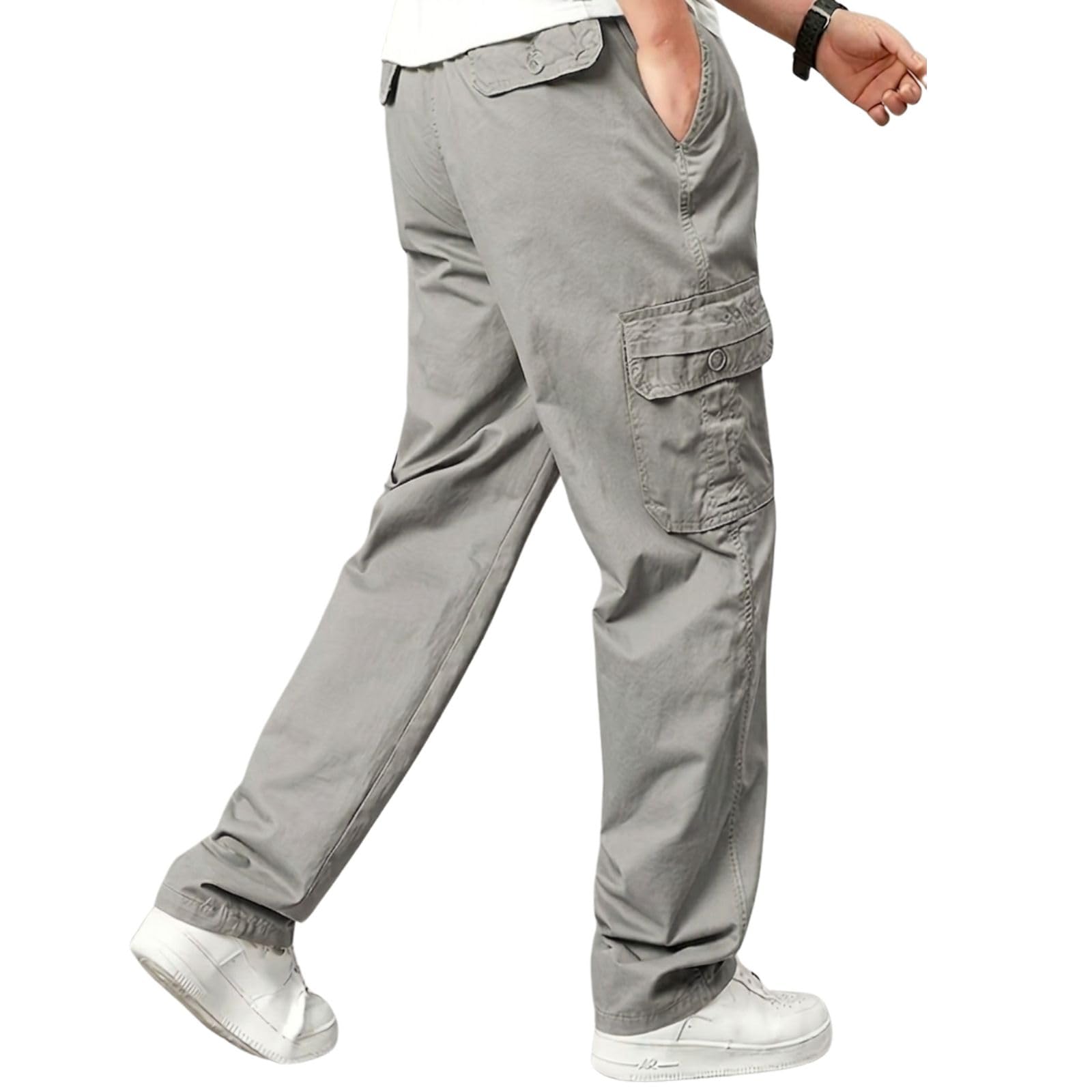 Men's Pure Cotton Cargo Pants | Regular Fit Multi-Pocket Casual Trousers for Men | Solid Black Utility Cargo Bottom Wear | Comfortable Everyday Wear Pant-image-32