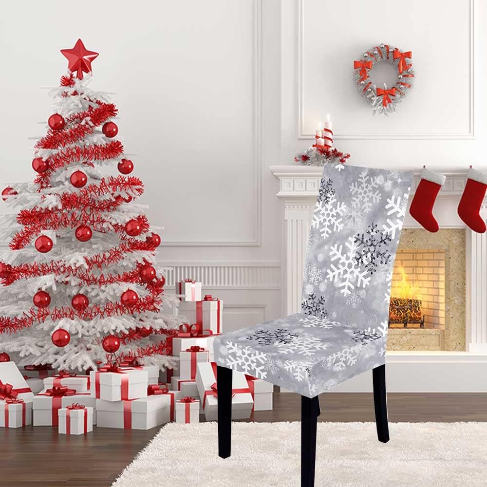 LIPOR Set of 4 Christmas Dining Chair Slipcovers Stretch Parsons Chair Covers Snowflake Printed Home Decor Washable Removable Dining Chair Protector for Christmas Holiday Kitchen Restaurants Ceremony