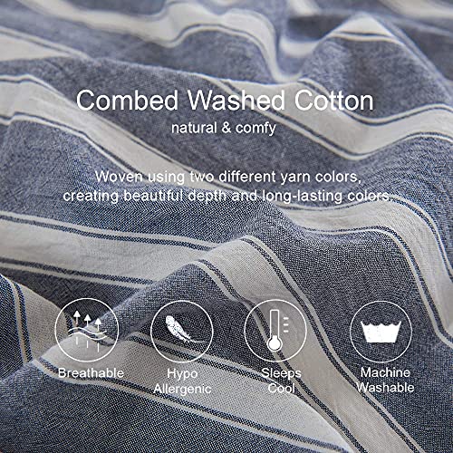 Dauaoto Duvet Cover Set Twin/Twin Xl Size, Yarn Dyed Navy Stripe Cotton Bedding For Boys Teens Adults, Zipper Closure Casual Style #TOP3