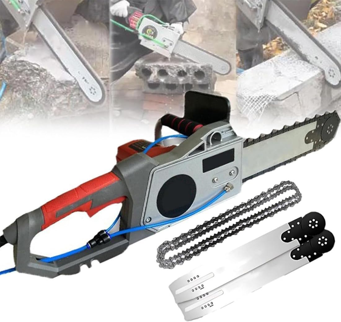 GZGHRZQS 5800w/6500w Electric Concrete Saw | Diamond Chain Wall Cutte with Water Fed Dust Suppression | 2 Chains/2 Guide Bar | for Granite, Reinforced Concrete