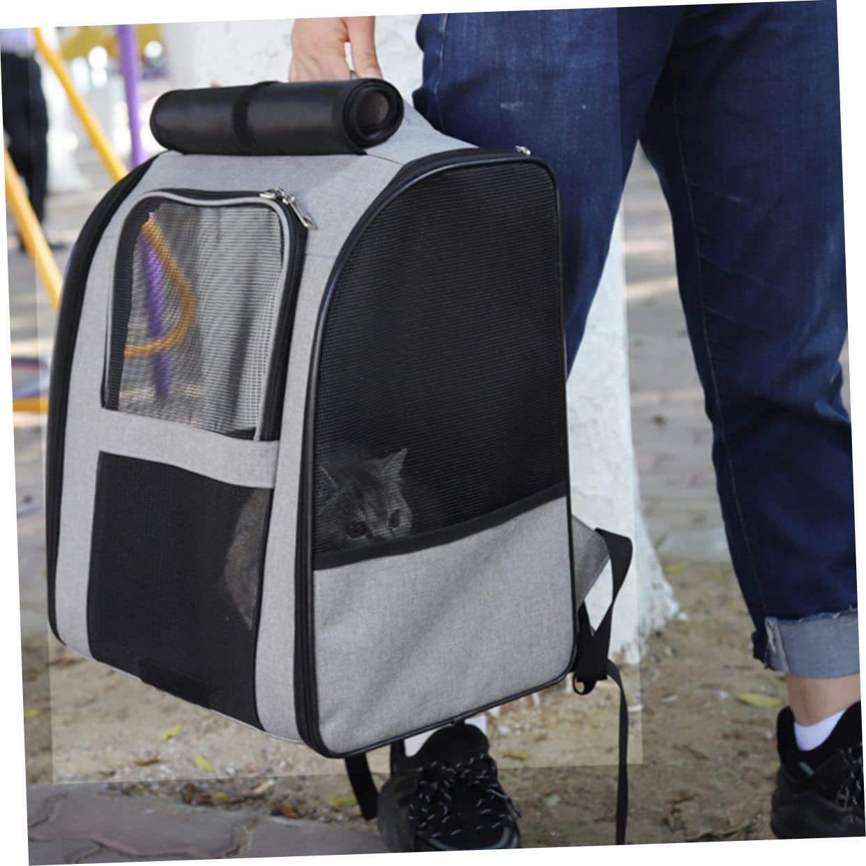 BESPORTBLE Zaino per Gatti e Animali Domestici, Borsa Trasportino Capiente Oxford, Traspirante, Doppie Tracolle Regolabili per Uscire e Picnic