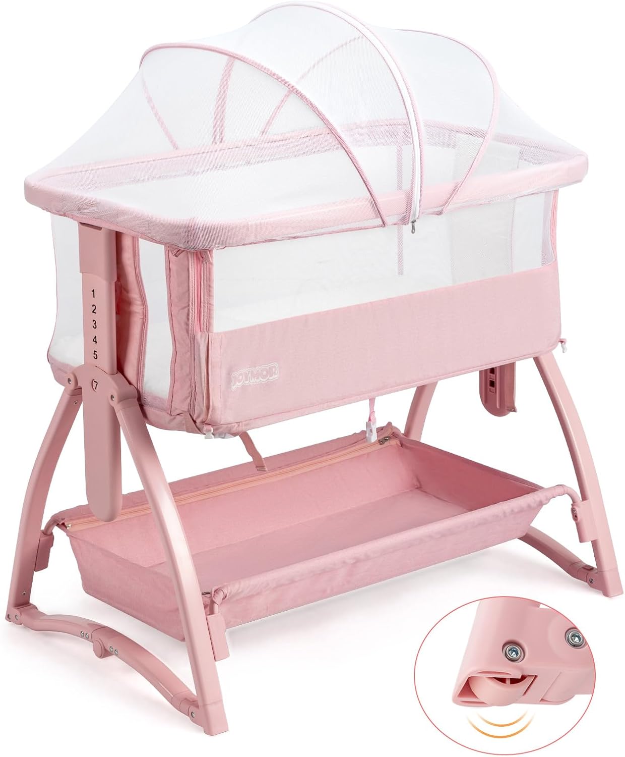 JOYMOR Bedside Sleeper Baby Bassinet with Wheels, Rocking Bassinet for Baby, Height Adjustable Breathable Net Bed Side, Baby Crib w/Washable Mattress, Mosquito Net, Storage Basket for Infants, Beige
