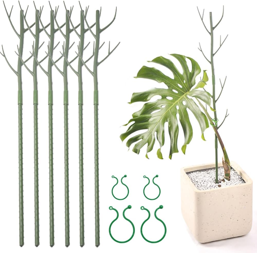 April'sWorldPlant Support Stakes for Potted Plants Indoor, 27 Inch Adjustable Twig Plant Support Stakes, Trellis Stakes for Indoor Outdoor Potted Plants with Plant Clips (6pcs)