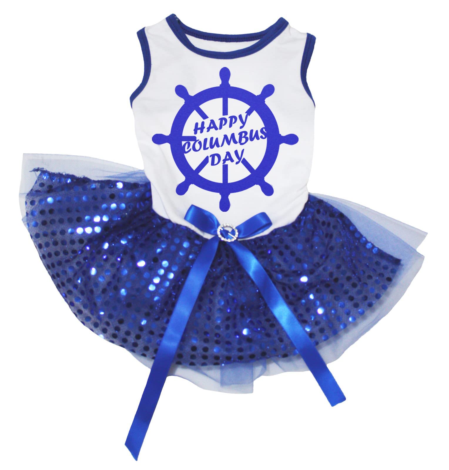 Robe pour chien motif gouvernail Ship Rudder avec sequins bleus et blancs en taille XL