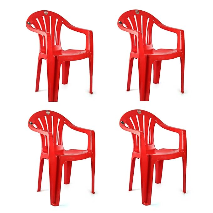 CELLO Plastic Capri Arm Chair (Red, Set of 4)