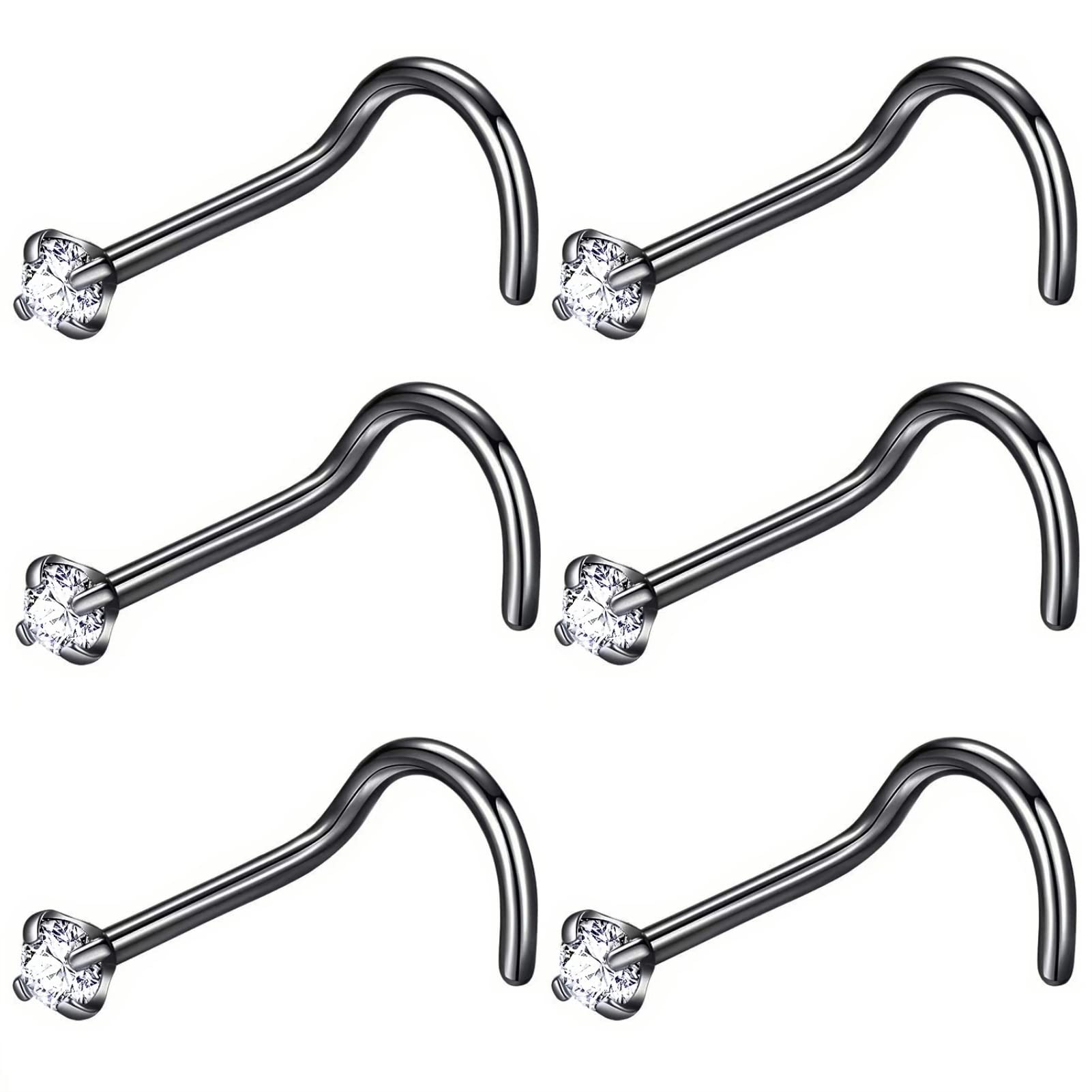 316L Surgical Steel 22g/20g/18g Nose Rings Studs L-Shape Nose Nostrial Piercing Body Jewerly L Shaped Nose Studs 1.5mm 2mm 2.5mm 3mm CZ Nose Screw Studs Rings for Women